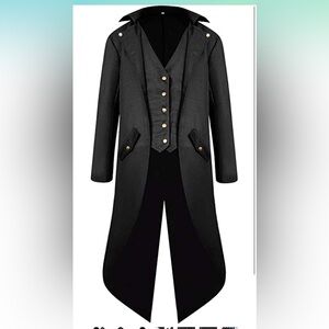 Mens Tailcoat Jacket, Steampunk Vintage Victorian Frock High Collar Coat